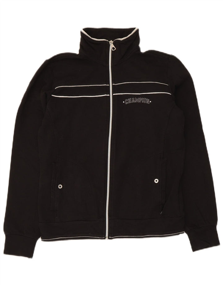 Champion Womens Tracksuit Top Jacket UK 10 Small Black Cotton