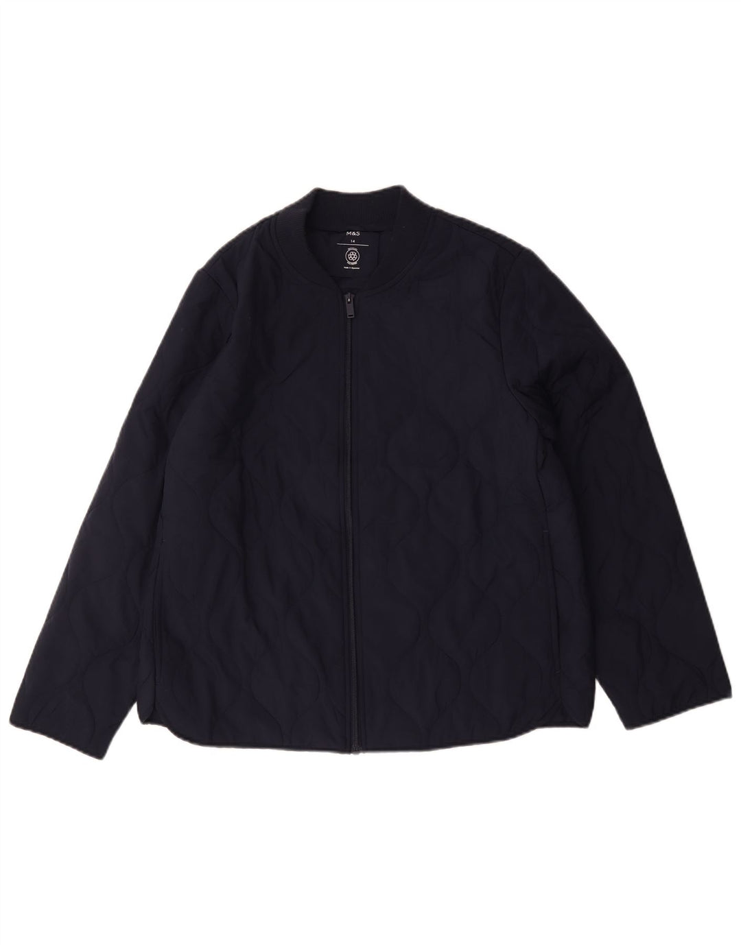 Marks & Spencer Womens Quilted Jacket UK 14 Large Navy Blue Polyester