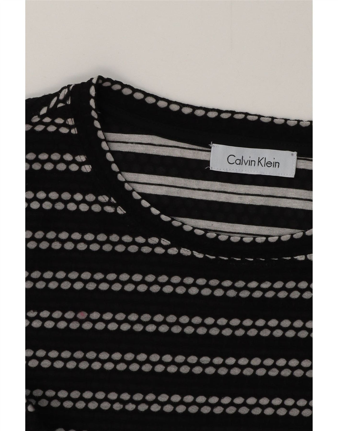 CALVIN KLEIN Dame Top Langærmet UK 12 Medium Sort Stribet