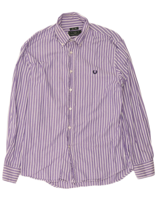 Fred Perry Chemise coupe slim pour homme en coton à fines rayures violettes