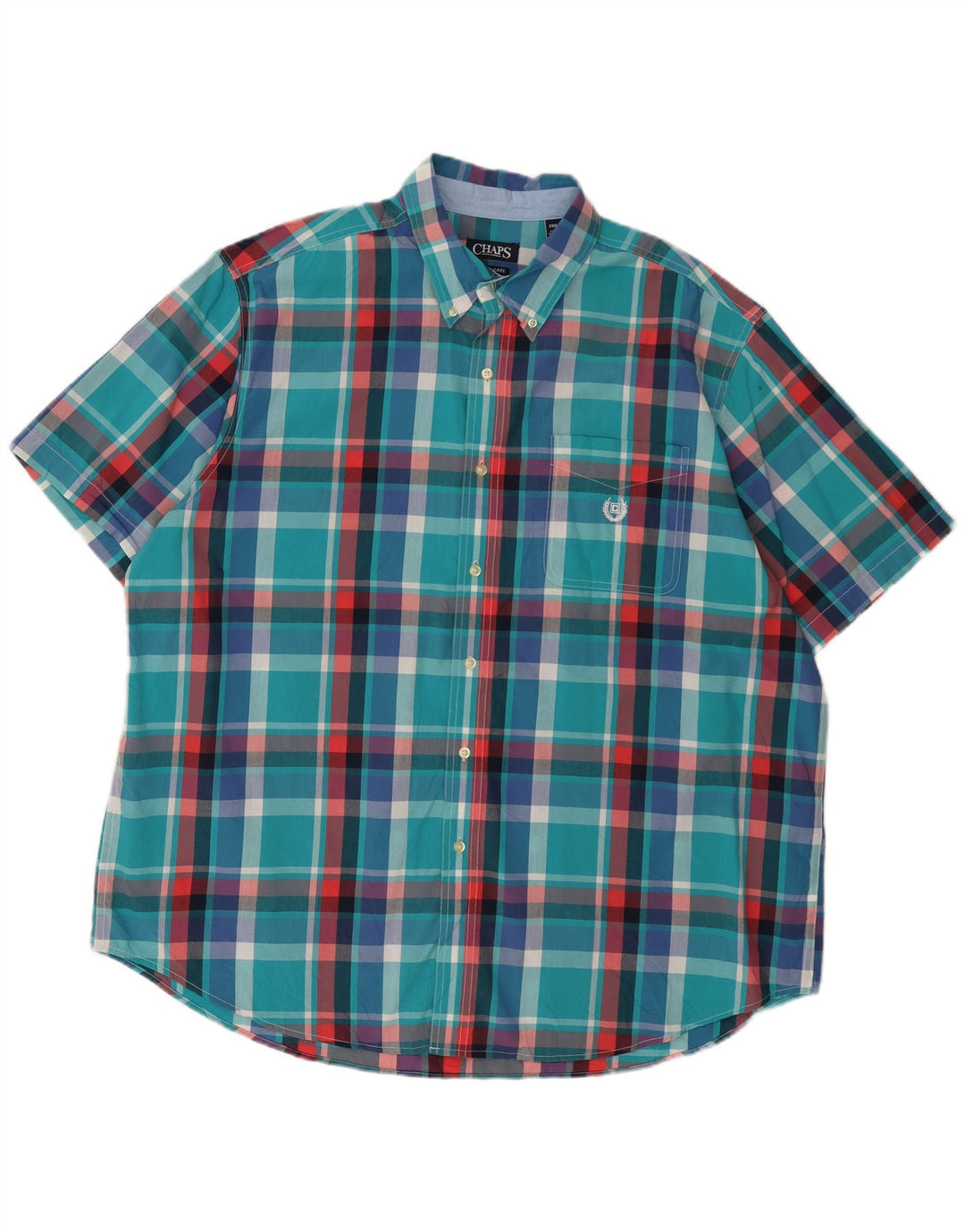 Chaps Herren Big Kurzarmhemd 2XL blau kariert Baumwolle