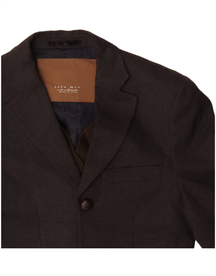 ZARA Herren-Blazerjacke mit 3 Knöpfen, EU 48, mittelgraues Polyester