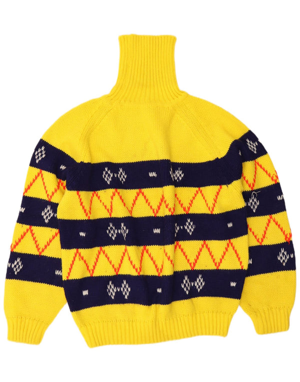 Vintage Mens Roll Neck Jumper Sweater Large Yellow Fair Isle