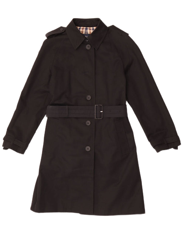 Aquascutum Womens Trench Coat UK 6 XS Black Cotton