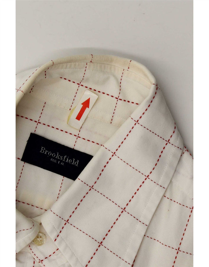 Camisa Brooksfield para hombre talla 41 algodón a cuadros blanco grande