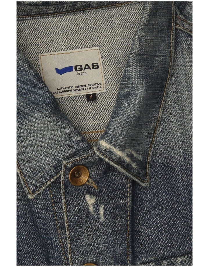 Gas Herren Distressed Jeansjacke UK 38 Mittelblaue Baumwolle