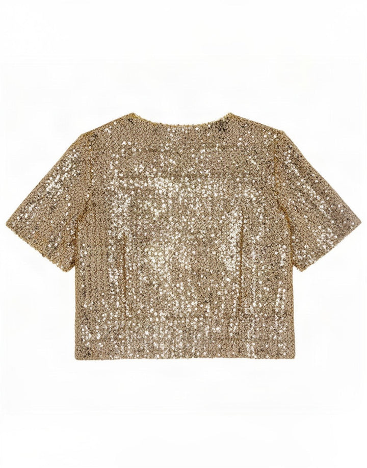 Bluză vintage cu paiete pentru femei UK 12 Medium Gold