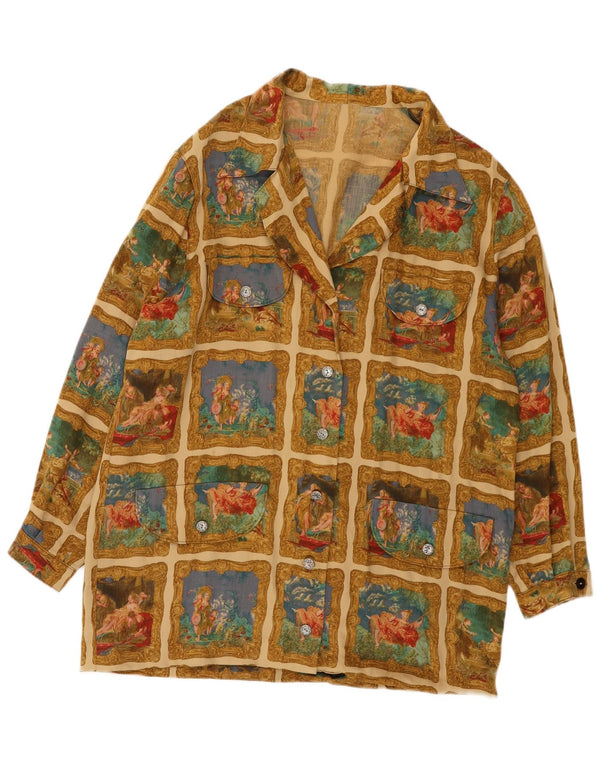 Vintage ženska grafička košulja bluza UK 18 XL kaki patchwork