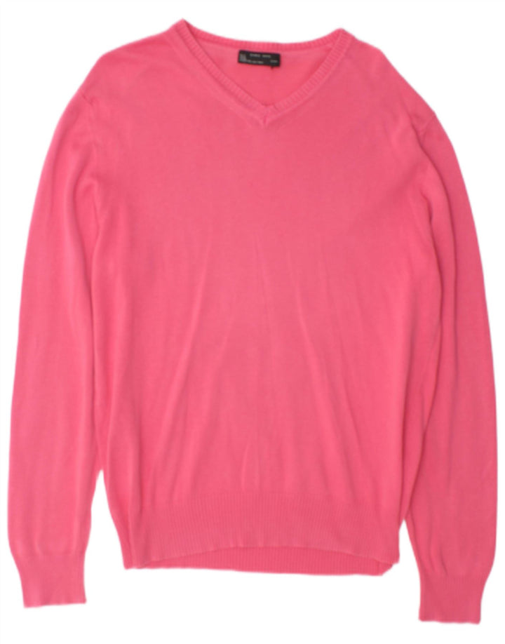 Maglione Zara da uomo con scollo a V in cotone rosa medio