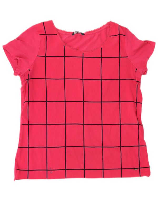 Damska koszulka graficzna Tommy Hilfiger Top UK 14, duża, różowa, geometryczna