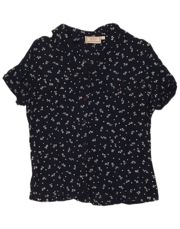 Bluză cămașă cu mânecă scurtă pentru femei Express IT 44 Medium Bleumarin Floral