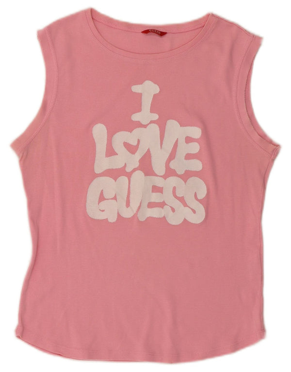 Guess Kvinders Grafisk Vest Top UK 14 Large Pink Bomuld