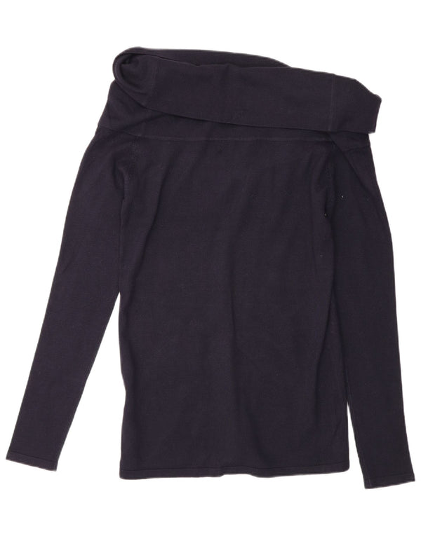 Zara Mujer Top Manga Larga UK 44 Grande Azul Marino Viscosa