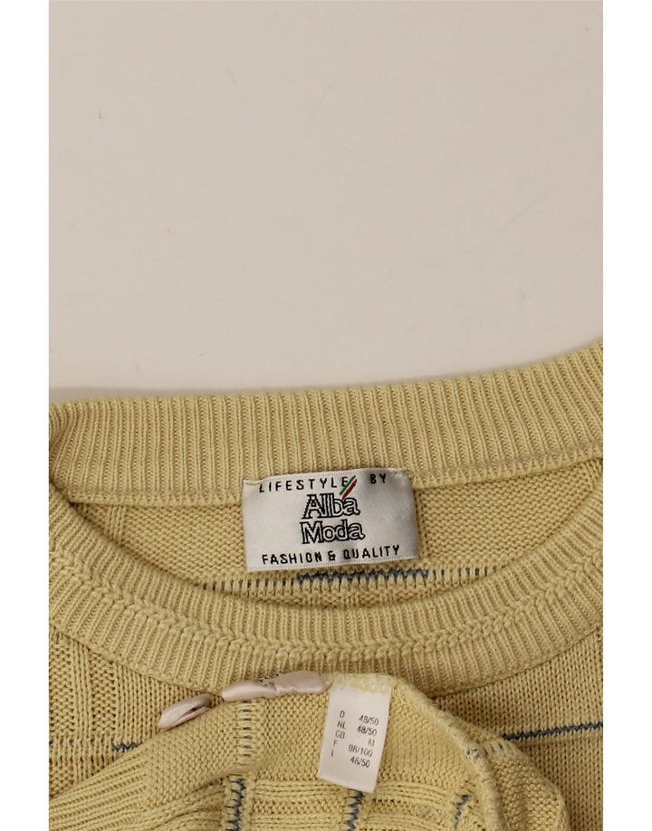 ALBA MODA Mens Boat Neck Jumper Sweater Medium Yellow Check Cotton Vintage Alba Moda and Second-Hand Alba Moda from Messina Hembry 