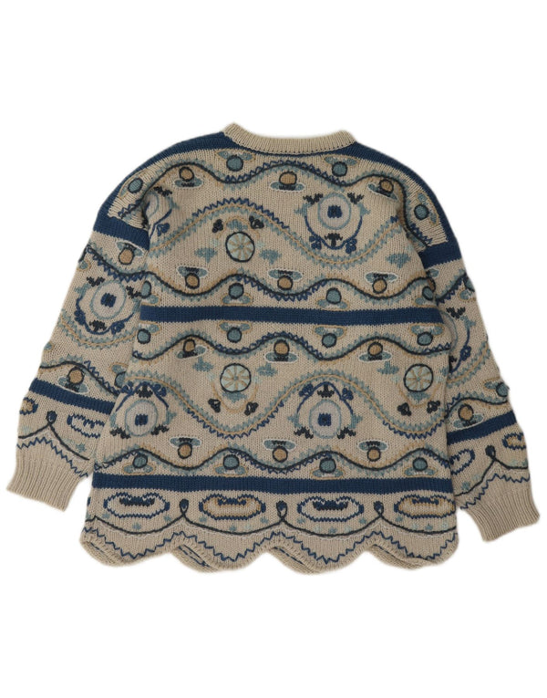 Stefanel Damen-Pullover mit U-Boot-Ausschnitt, UK 16, Größe L, beige, geometrisch