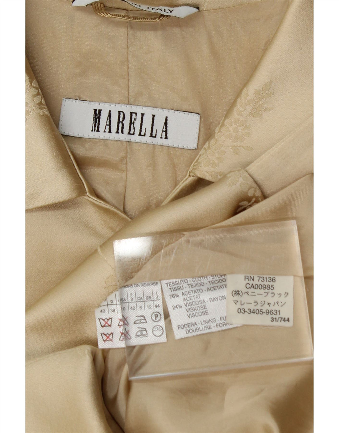 MARELLA Womens 4 Button Blazer Jacket UK 12 Medium  Beige Floral Acetate Vintage Marella and Second-Hand Marella from Messina Hembry 