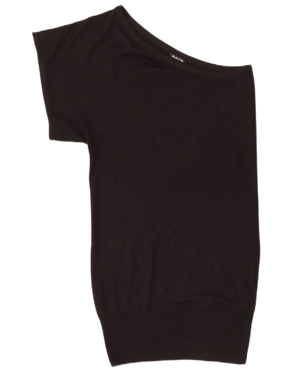 Massimo Dutti Γυναικείο φόρεμα άλτης με έναν ώμο UK 12 μέτριο μαύρο μετάξι
