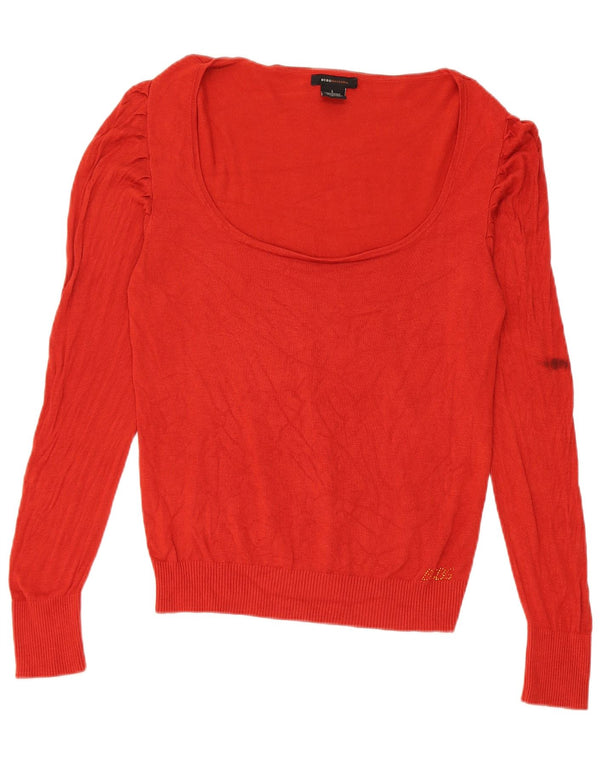 BCBGMAXAZRIA Maglione da donna con scollo a barca UK 14 Large Rosso Viscosa