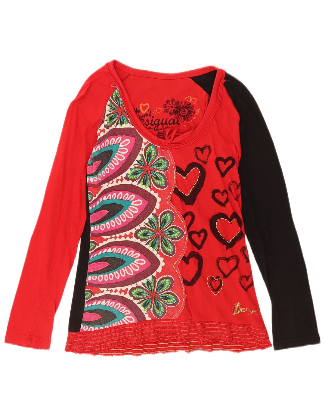 Desigual Womens Graphic Top Long Sleeve UK 12 Medium Red Floral