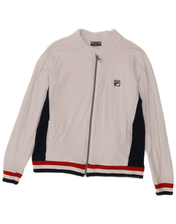 Fila Damen-Trainingsanzug-Top-Jacke, UK 14, Mittelweiß, Colourblock-Baumwolle