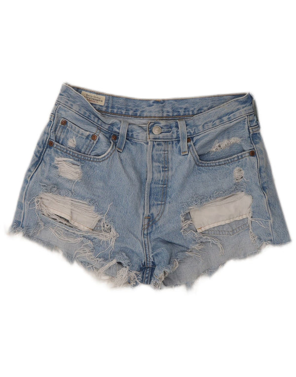 Levi's Pantaloncini di jeans invecchiati a vita alta 501 da donna W27 piccoli in cotone blu
