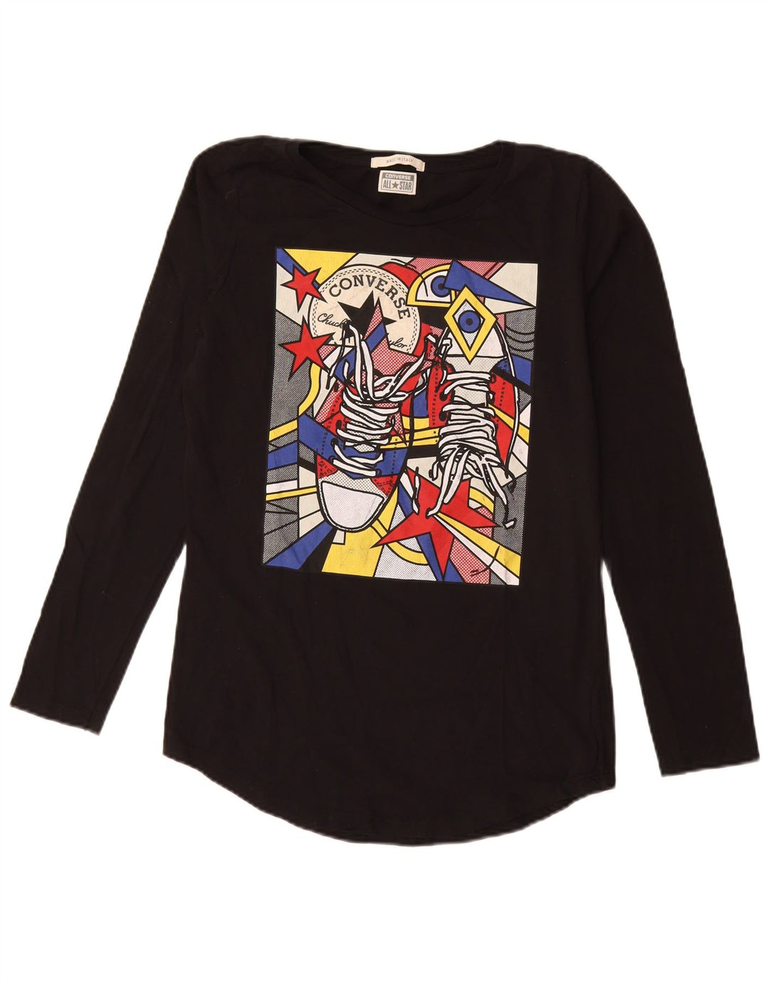 Converse Womens Graphic Top Long Sleeve UK 12 Medium Black Cotton
