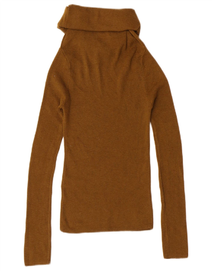 Zara Womens Roll Neck Jumper Sweater UK 4 XS Khaki Polyester