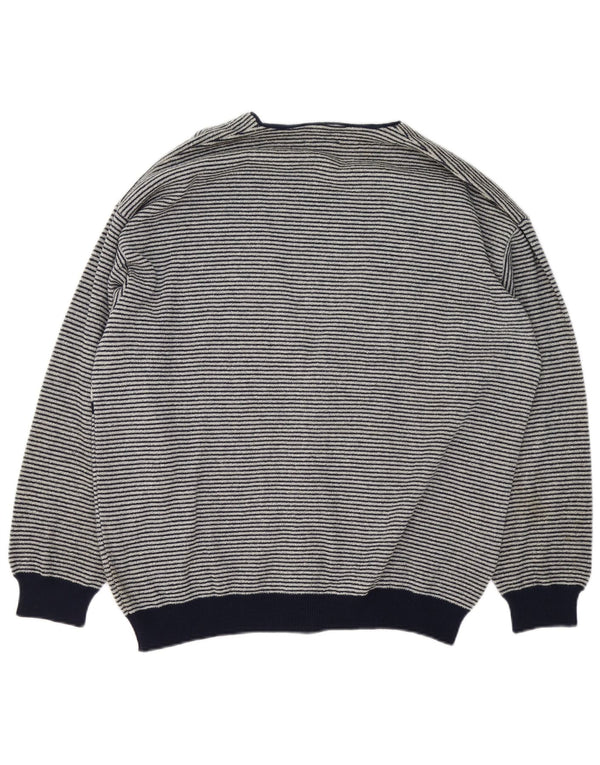Umberto Severi Mens Cardigan Sweater Large Grey Striped Wool
