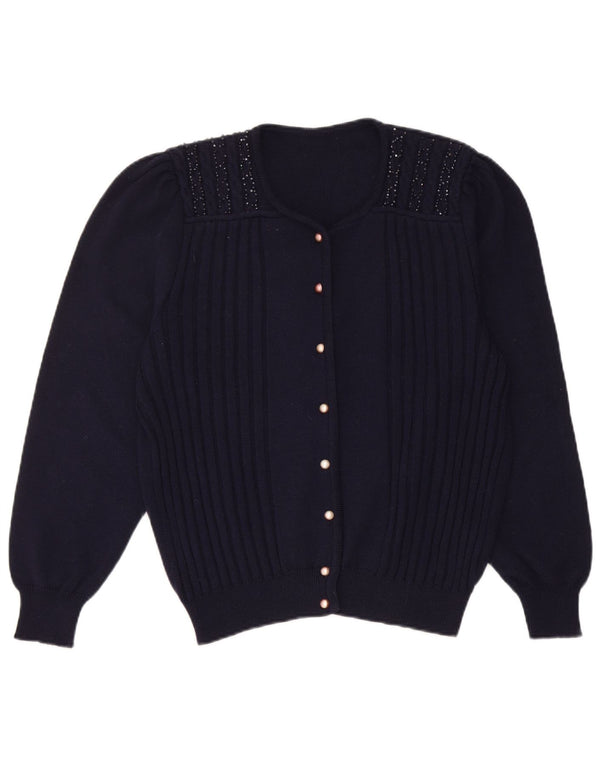 Vintage Womens Cardigan Sweater UK 14 Medium Navy Blue