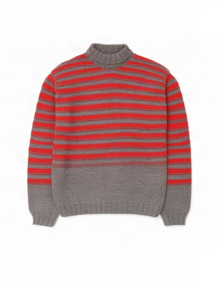 Maglione maglione vintage da uomo con collo alto a righe grigio medio