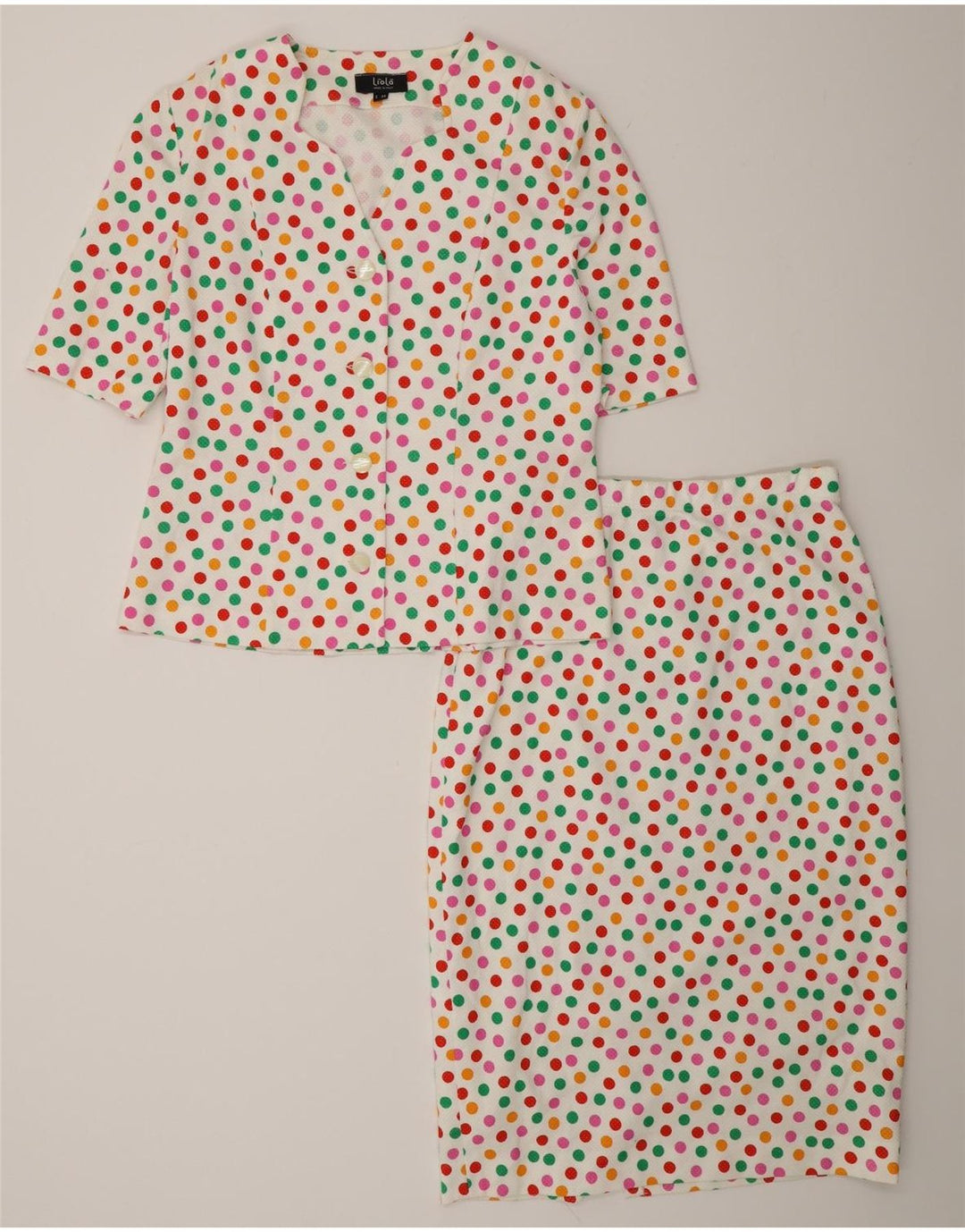 Liola Dame 4-knaps 2-delt nederdelsæt IT 46 Large W28 White Polka Dot
