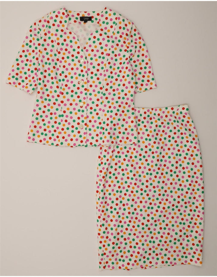 Liola Dame 4-knaps 2-delt nederdelsæt IT 46 Large W28 White Polka Dot