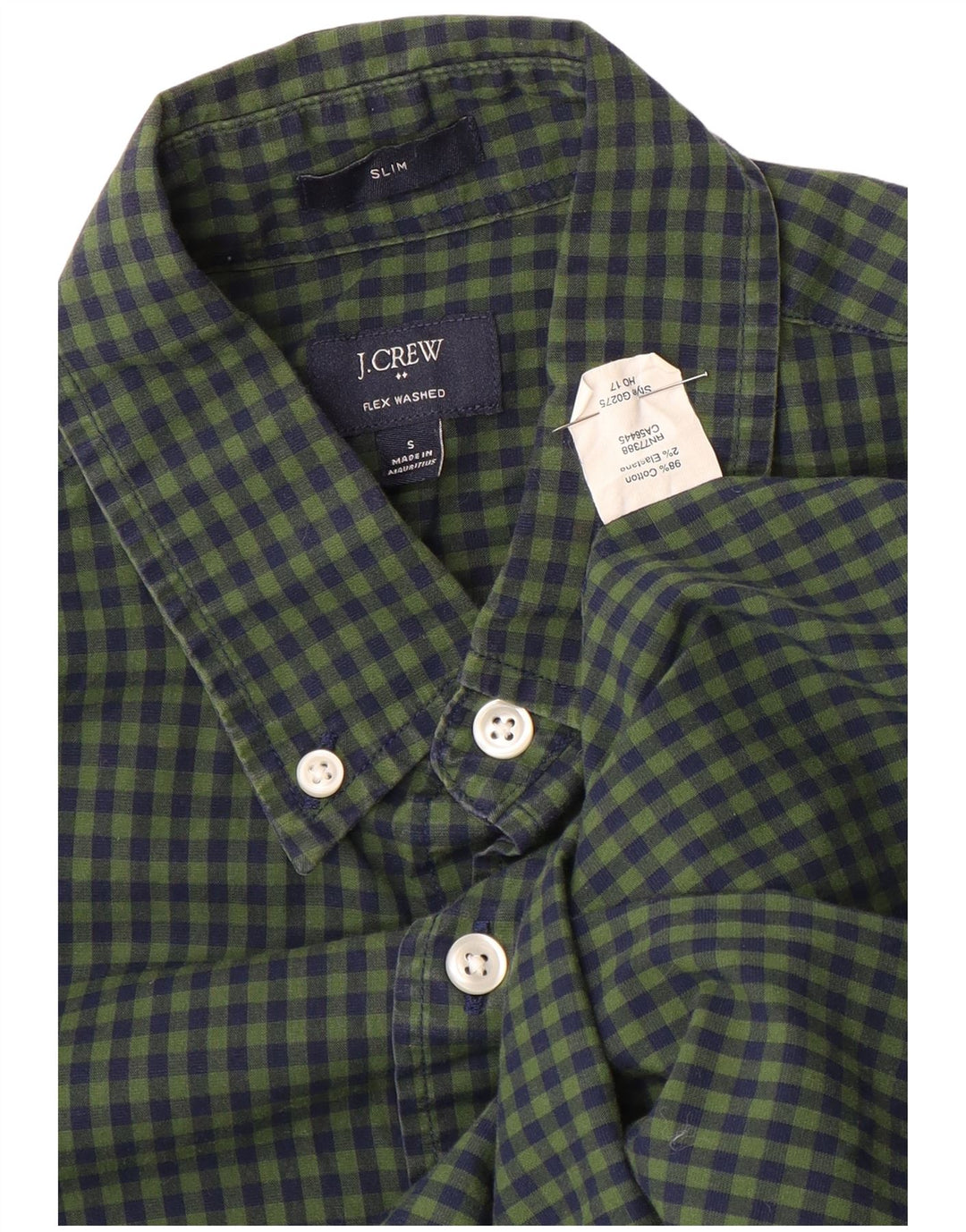 J. CREW Mens Slim Shirt Small Green Check Cotton