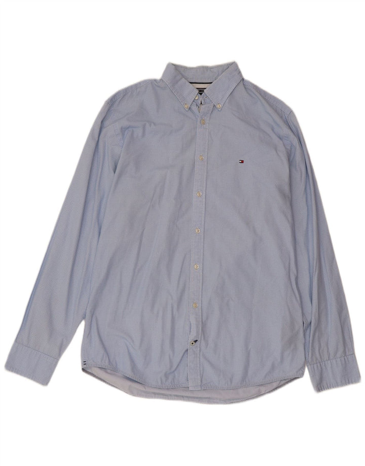 Tommy Hilfiger Mens Regular Fit Shirt Medium Blue Spotted Cotton