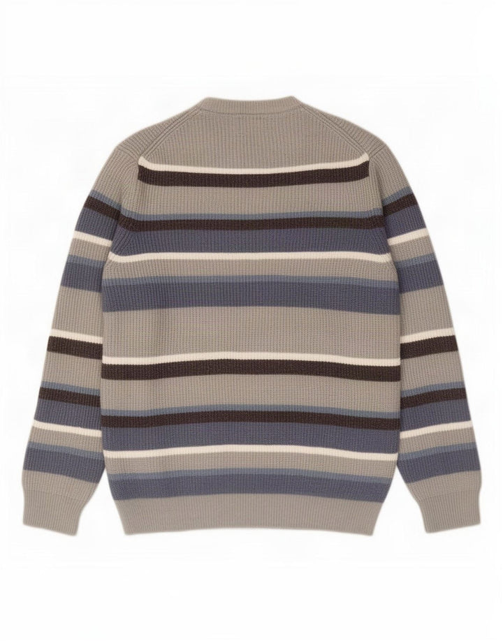 Marks & Spencer Mens Crew Neck Jumper Sweater Large Grey Striped Polyester