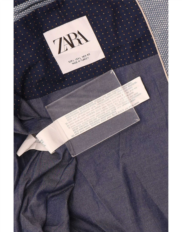 Zara Chaqueta Blazer De 2 Botones Para Hombre UK 40 Grande Algodón Azul