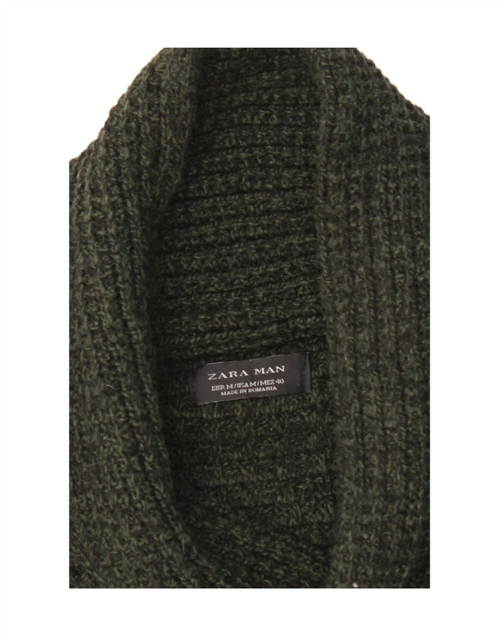 ZARA Mens Shawl Neck Jumper Sweater Medium Green Vintage Zara and Second-Hand Zara from Messina Hembry 