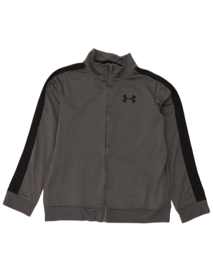 UNDER ARMOUR Boys Tracksuit Top Jacket 11-12 Years Large Grey Colourblock