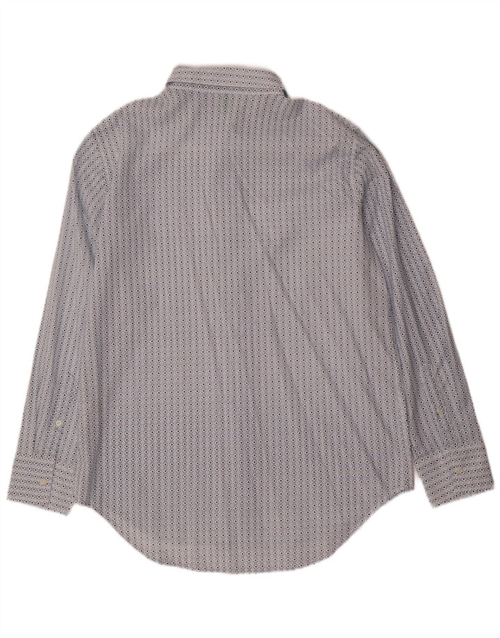 Benetton Womens Shirt Small Blue Geometric Cotton