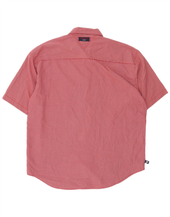 Tommy Hilfiger Mens Short Sleeve Shirt XL Red Gingham Polyester