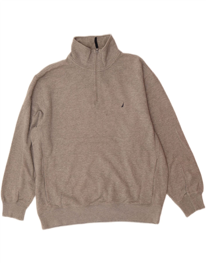 NAUTICA Mens Zip Neck Sweatshirt Jumper XL Grey Cotton Vintage Nautica and Second-Hand Nautica from Messina Hembry 