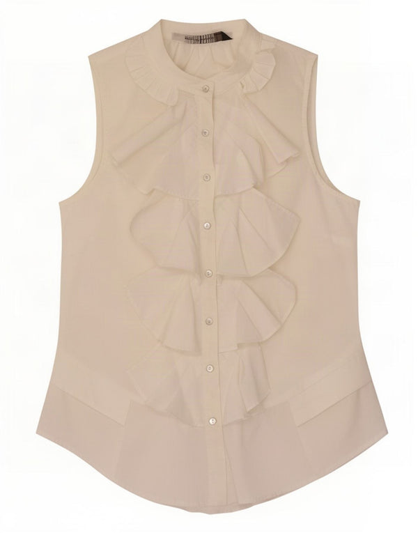 Zara Blusa sin Mangas con Volantes en la Parte Delantera para Mujer UK 10 Small White Cotton