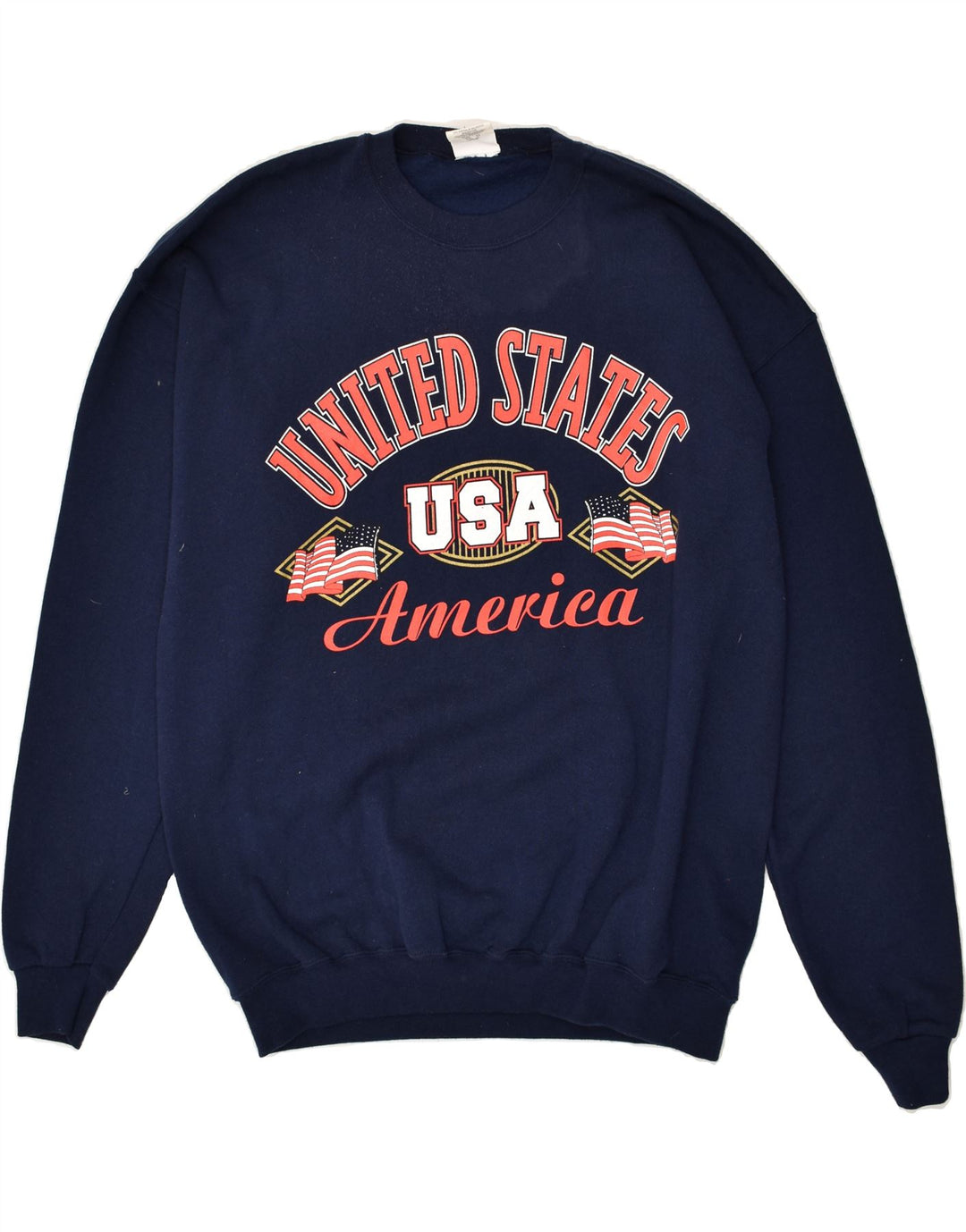 VINTAGE Mens Graphic Sweatshirt Jumper XL Navy Blue Polyester Vintage Vintage and Second-Hand Vintage from Messina Hembry 
