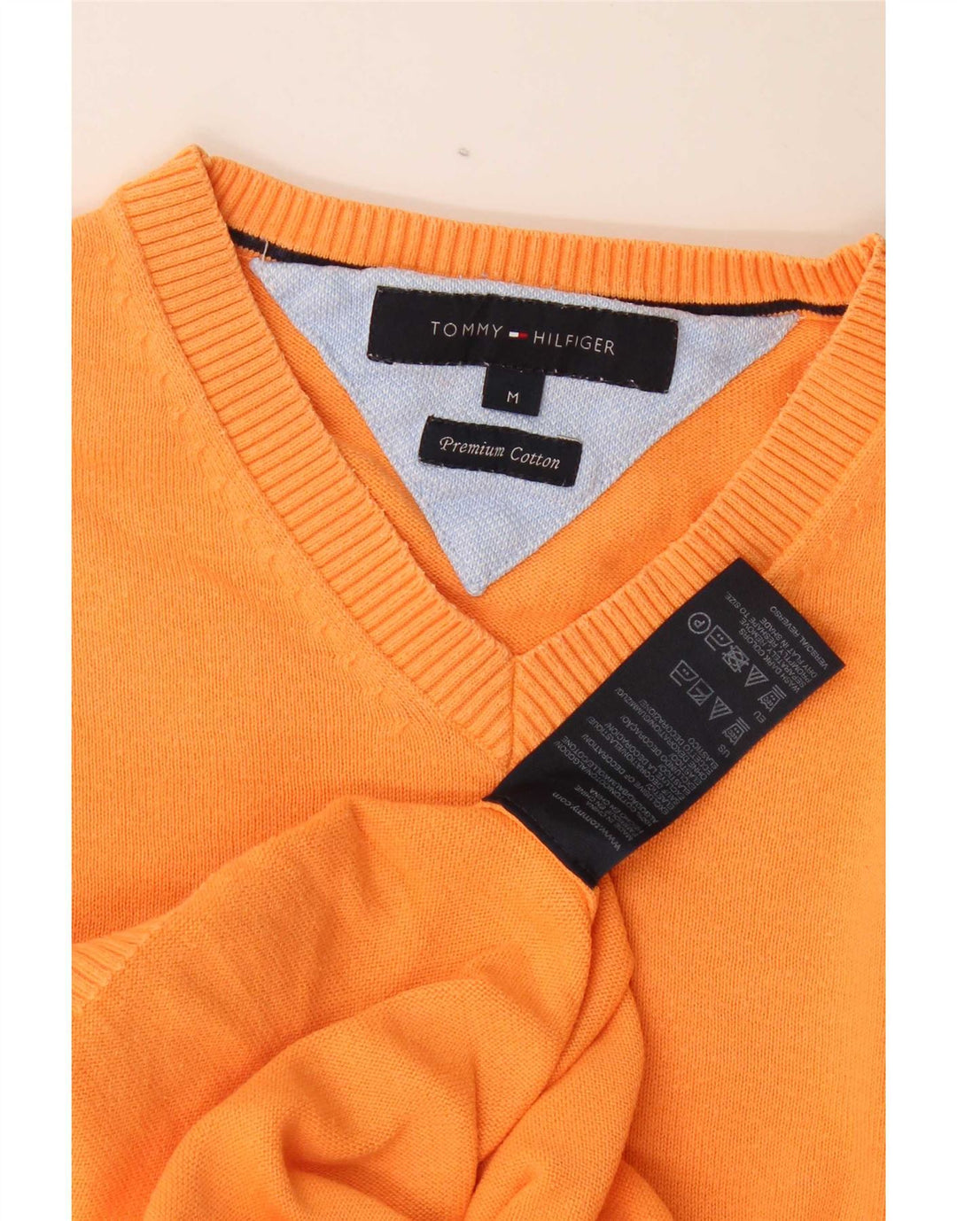 Tommy Hilfiger Mens V-Neck Jumper Sweater Medium Orange Cotton