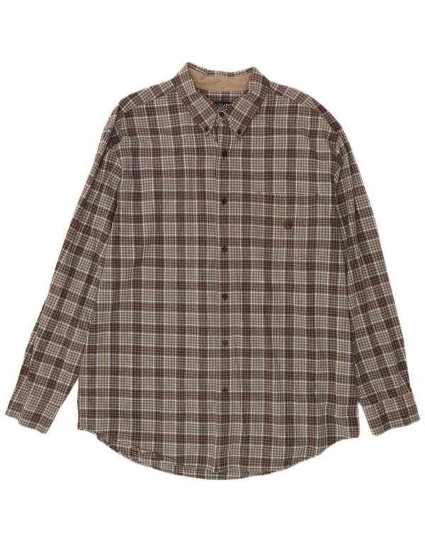 Chaps Mens Shirt XL Brown Check Cotton