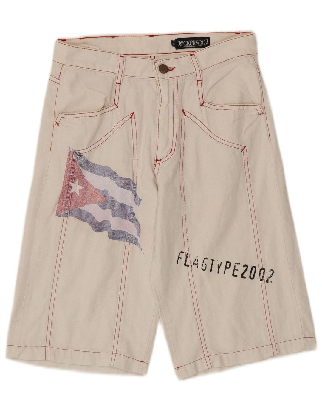 Jeckerson Mens Graphic Bermuda Shorts W28 Small White Cotton