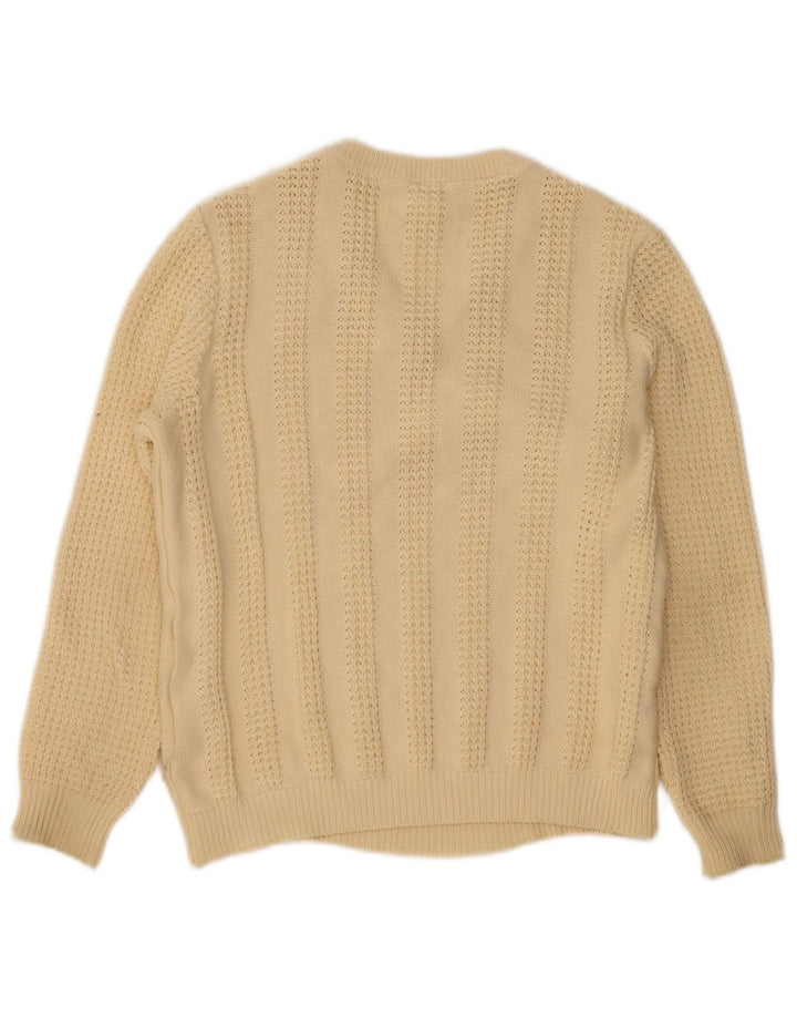 Mona Womens V-Neck Jumper Sweater UK 12 Medium  Beige Cotton