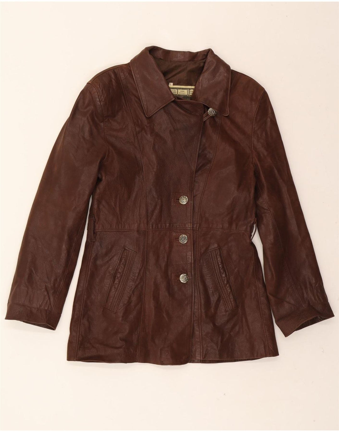 VINTAGE Womens Leather Jacket UK 14 Large Brown Leather Vintage Vintage and Second-Hand Vintage from Messina Hembry 