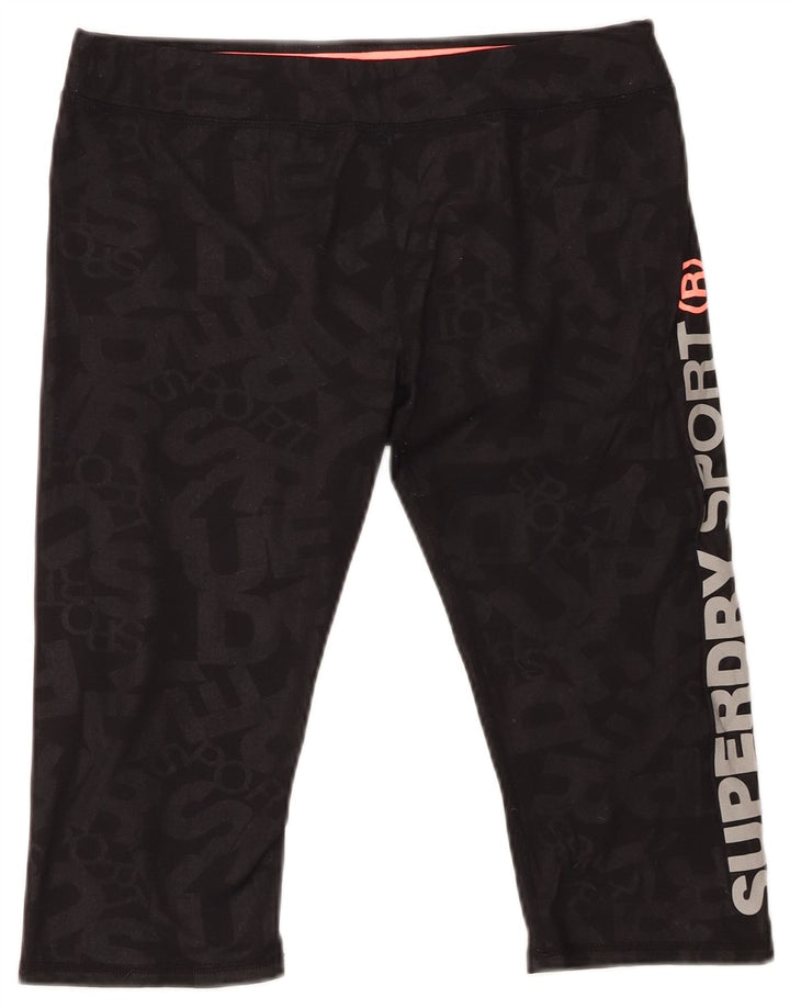 SUPERDRY Womens Graphic Sport Shorts UK 14 Large Black Polyester