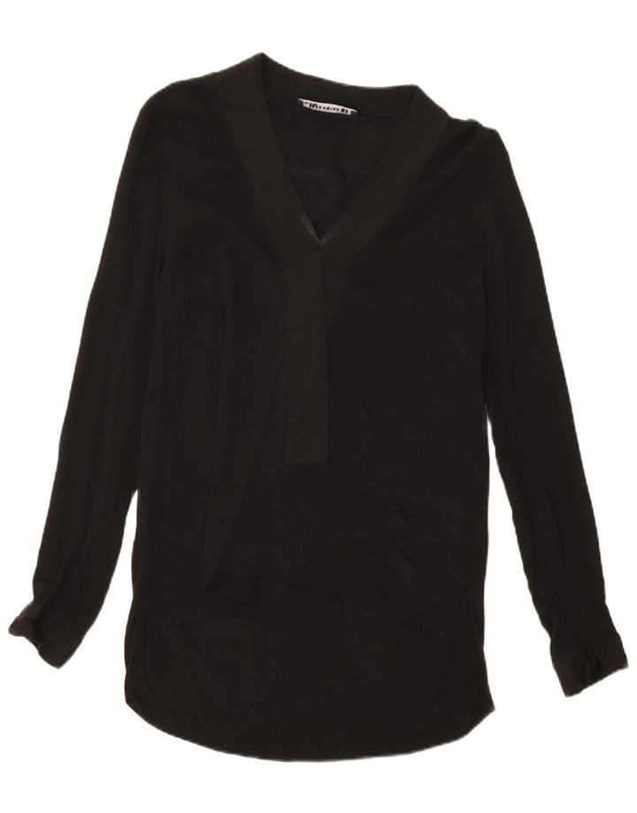 Zara Womens Long Sleeve Blouse Top UK 14 Medium Black Viscose